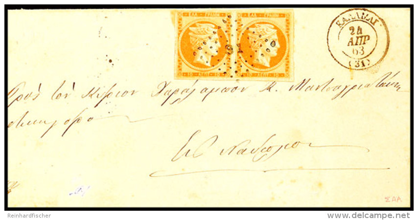 10 L. Orange, Hermeskopf-Ausgabe In Feiner Ausf&uuml;hrung, Iwaagerechtes Paar Auf Tadellosem Brief Vom 24.4.1863... - Other & Unclassified