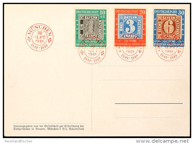 10 Bis 30 Pf., 100 Jahre Briefmarken, 3 Werte Kpl. Auf Ansichtskarte Mit Rotem ESST, Mi. 200,-, Katalog: 113/15... - Other & Unclassified