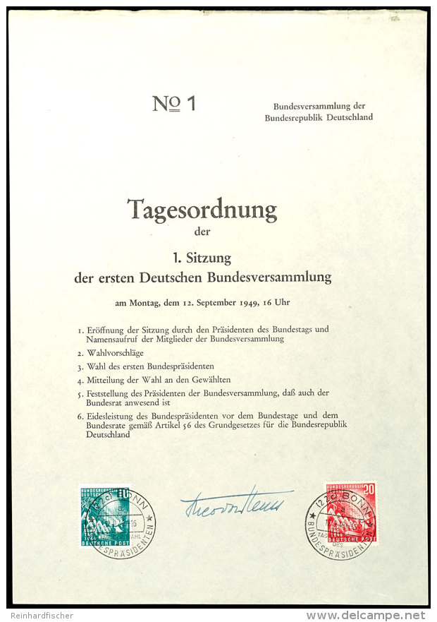 10 U. 20 Pfg Bundestag, Mit SST "(22 C) BONN 12.9.49 -16 TAG DER WAHL DES BUNDESPR&Auml;SIDENTEN" Auf Tagesordnung... - Other & Unclassified