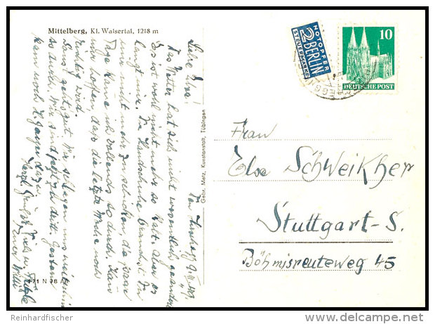 2 Pfg. Auf Postkarte Mit 10 Pfg. Bauten Aus HIRSCHEGG (KLEINWALSERTAL) 9.3.49 Nach Stuttgart, Pracht, Katalog: 2A... - Other & Unclassified