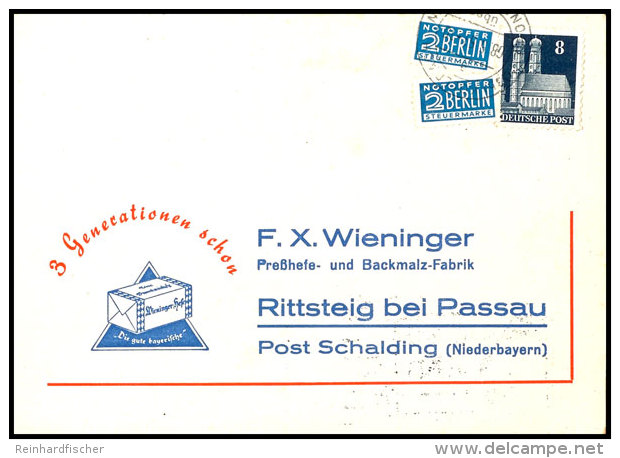 1951, Zwei Einzelwerte 2 Pfg. Gez&auml;hnt Und 8 Pfg. Bauten Auf Postkarte Aus KOLLBACH 8.5. Nach Rittsteig Bei... - Other & Unclassified