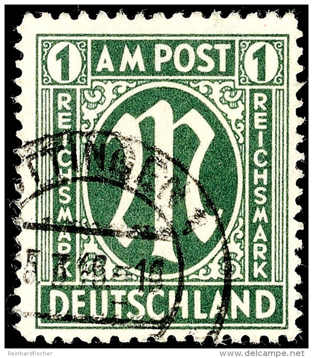 1 RM Dunkelgraugr&uuml;n, Gestempelt "G&Ouml;TTINGEN _5.3.46", Tadellos, Gepr. Schlegel A. BPP, Mi. 550.-, Katalog:... - Other & Unclassified