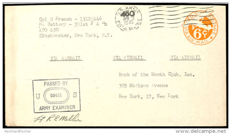 1945, APO-Luftp-GSU  Mit Stempel "APO 450 12.MAR.1945" Und Zensurstempel Nach New York, Die Amerikanische Einheit... - Other & Unclassified