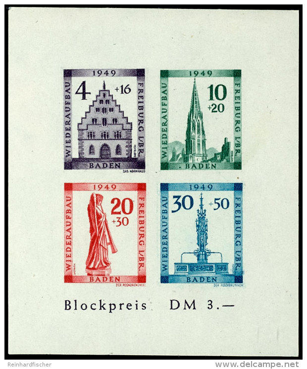 Wiederaufbau-Block, Geschnitten, Abart "Mi.-Nr. 39B Mit Farbpunkt Links Neben Dem B Von Baden", Tadellos... - Other & Unclassified