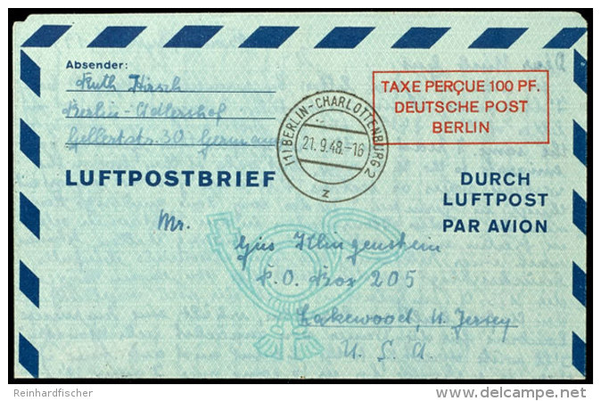 Luftpostfaltbrief 100Pfg., Type I, Von "BERLIN-CHARLOTTENBURG 21.9.48" Nach USA, Dazu Type II Ungebraucht (leicht... - Other & Unclassified