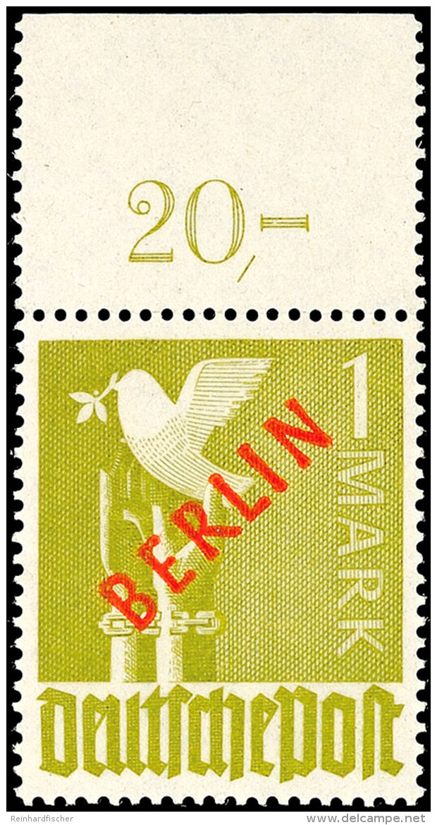 1 Mark Rotaufdruck, Plattenoberrand Dgz., Oberrand Vorgefaltet, Tadellos Postfrisch, Fotobefund H.-D. Schlegel BPP... - Other & Unclassified