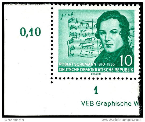 10 Pfg Schumann Mit Besserem Wz. 2 X I, Postfrisch Aus Der Bogenecke Unten Links Mit Teil-Druckvermerk, Tadellos,... - Autres & Non Classés