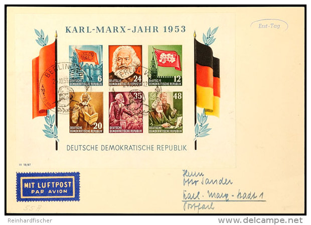 3 Marx-Blocks Je Auf FDC-Karte, Tadellos, Mi. 1800,-, Katalog: Bl.8A/B,9AFDC BF3 Marx Souvenir Sheet Always On... - Autres & Non Classés