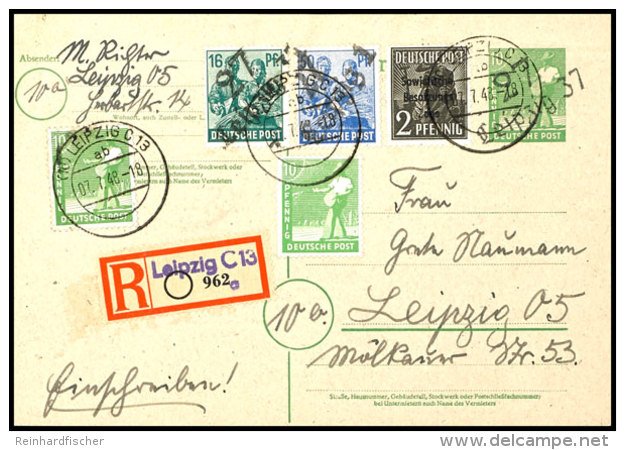 10 Pfg. Arbeiter-Ganzsachenkarte Mit Handstempel "27/Leipzig 37" Und Zufrankatur Auf R-Ortskarte Aus LEIPZIG 7.7.48... - Other & Unclassified