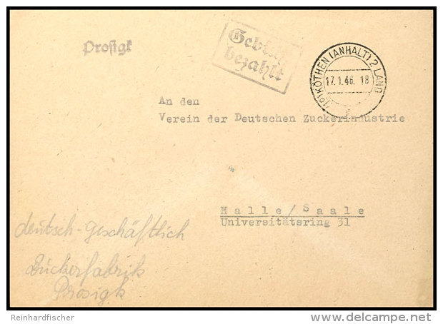 PROSIGK - Brief Vom 23.12.45 Mit Notstempel Und  Geb&uuml;hr-Bezahlt-Stempel In Schwarz, Tadellose Erhaltung,... - Autres & Non Classés