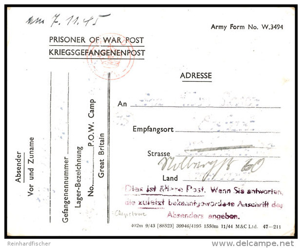 1945, KGF-Postkarte Aus England (datiert  19.3.45) Mit Rotem Durchgangsstempel "PASSED P/W" Nach Erfurt Mit... - Other & Unclassified
