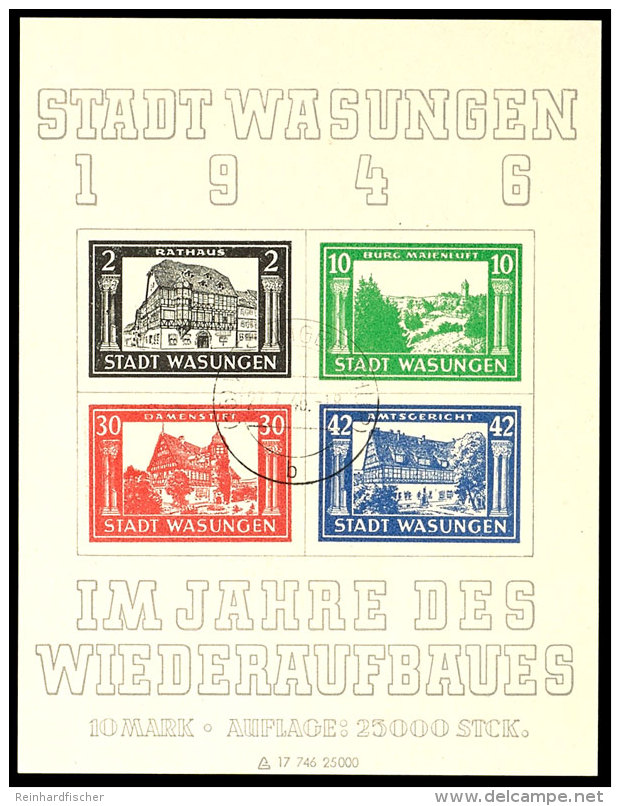 Wiederaufbaublock, Tadellos Und Zentrisch Gestempelt, Selten!, Katalog: Bl.1 ORebuilding Souvenir Sheet, In... - Wasungen