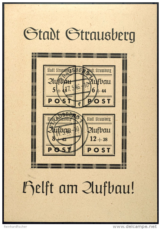 Wiederaufbaublock Mit Plattenfehler "Strausburg", Gestempelt 17.5.46 (nach G&uuml;ltigkeit), Katalog: Bl.2PFI... - Other & Unclassified