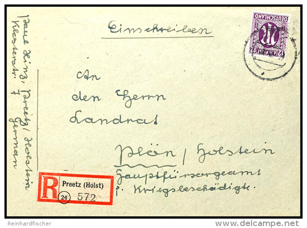 RPD-Bezirk Kiel: 12 Pf. AM-Post (Engl. Druck) Plus Einschreibzettel Auf Portoger. R-Brief Von Preetz (Holst.) Nach... - Kiel