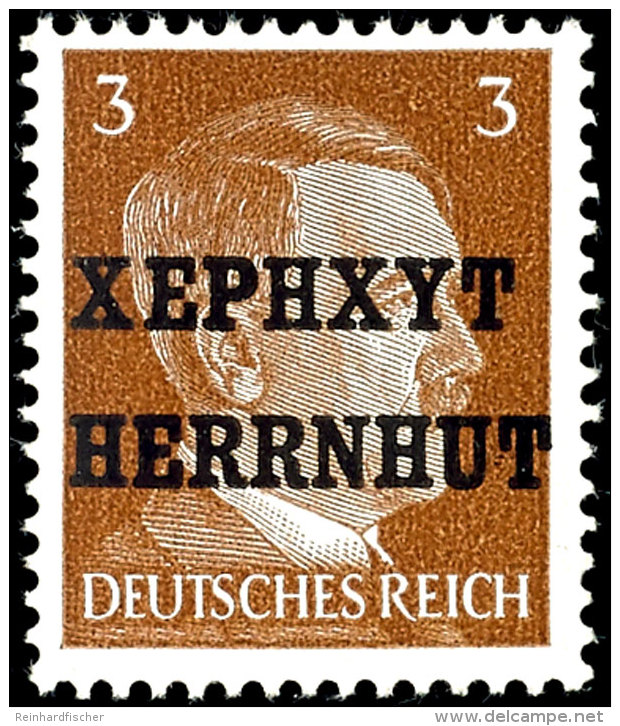 3 Pfg Hitler Mit Lokalem Aufdruck "XEPHXYT HERRNHUT", Tadellos Postfrisch, Mi. 120.-, Katalog: 2 **3 Pfg Hitler... - Herrnhut