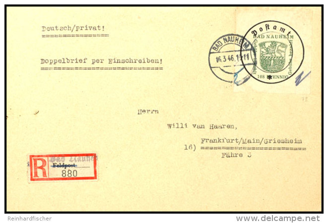 108 Pfg Postverschlusszettel In Type II Auf Grauem Papier, Mit Sehr Sauberem Tagesstempel "BAD NAUHEIM / 16.3.46"... - Bad Nauheim