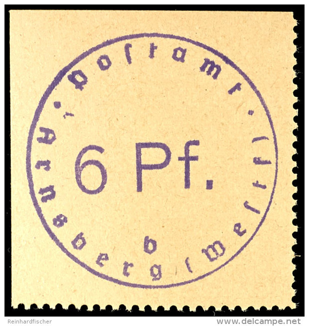 6 Pf. Geb&uuml;hrenzettel, Tadellos Postfrisch, Mi. 150,-, Katalog: 1 **6 Pf. Fee Label, In Perfect Condition... - Arnsberg