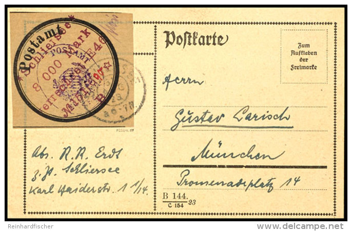 SCHLIERSEE, Geb&uuml;hrenzettel 8.000 Mark Mit Violettem Postamts-Stempel Mit Wappen Und Nebengesetztem... - Other & Unclassified