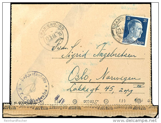 Sachsenhausen: 1945, 25 Pfg. Hitler Mit Stempel "ORANIENBURG 31.1.45" Auf Vordruckkartenbrief Mit Lagerzensur "C"... - Other & Unclassified