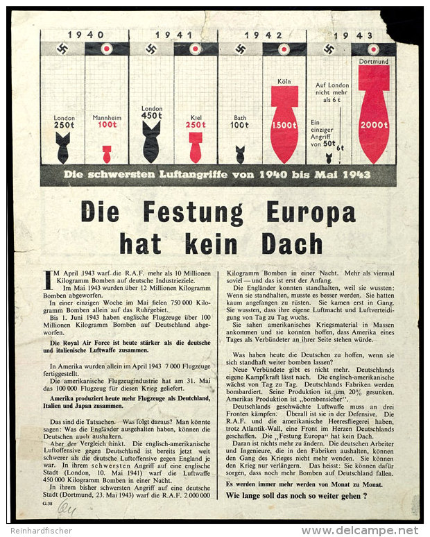 ALLIIERTE PROPAGANDA: Illustriertes Flugblatt "Die Festung Europa Hat Kein Dach", Format Fast Din A4, Oben Kleiner... - Other & Unclassified