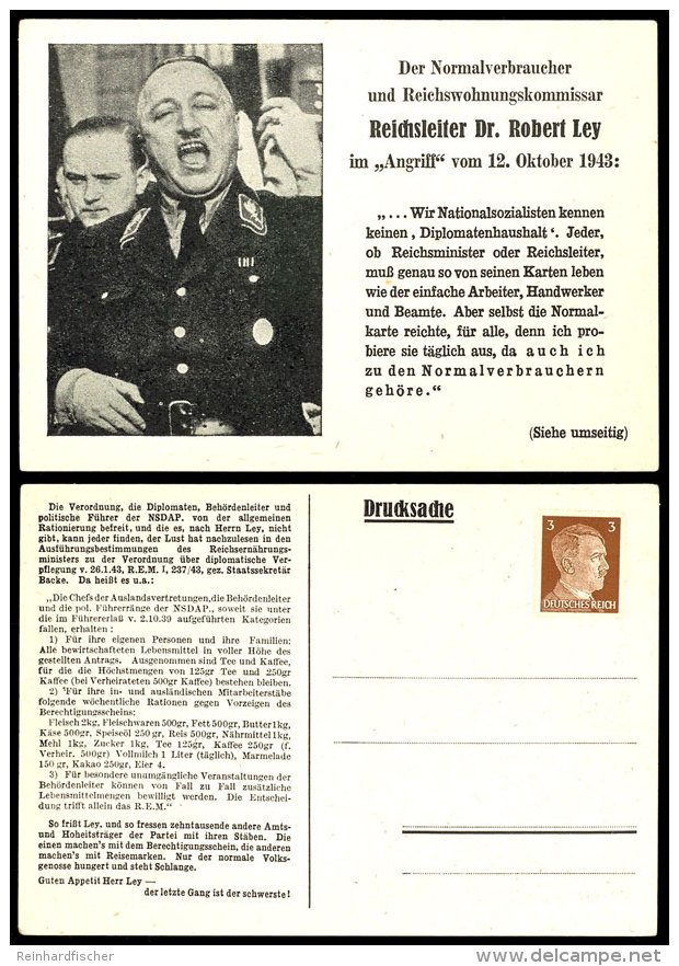3 Pf. Hitler Nicht Entwertet Auf Propagandakarte Dr. Robert Ley, Mi. 200,-, Katalog: 23K1 BF3 Pf. Hitler Not... - Otros & Sin Clasificación