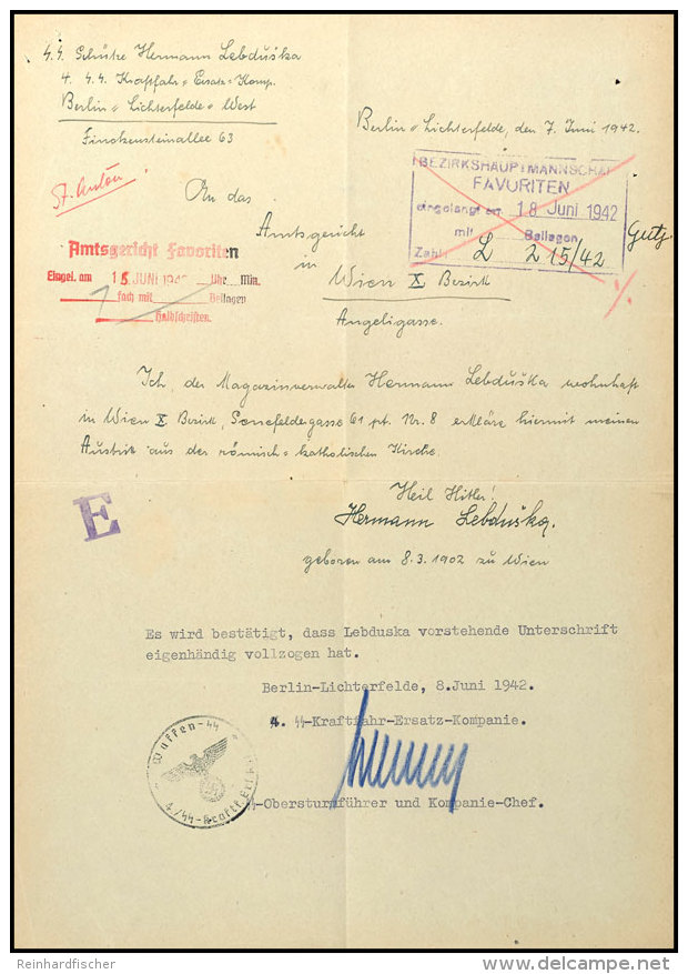 R-Brief Mit Frankatur &uuml;ber 42 Pfg Mit Aufgabestpl. BERLIN-LICHTERFELDE Vom 11.6.42 An Das Amtsgericht In Wien... - Other & Unclassified