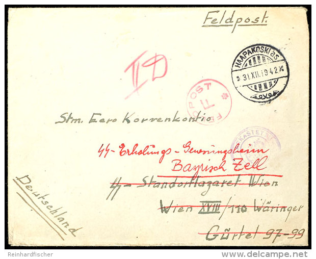 1942, Feldpostbrief Aus HAAPAKOSKI 31.XII.42 Mit Finn. Zensurstempel Und Leitstempel "FELDPOST F" In Rot An Einen... - Other & Unclassified