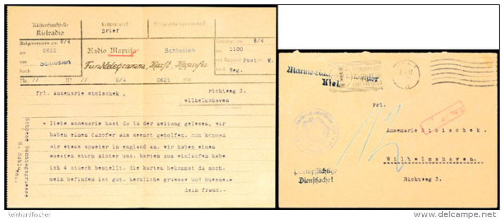 Kriegsmarine 1937, Funktelegramm "MaPriFu" Ab Linienschiff "Schlesien" &uuml;ber K&uuml;stenfunkstelle Kielradio An... - Other & Unclassified