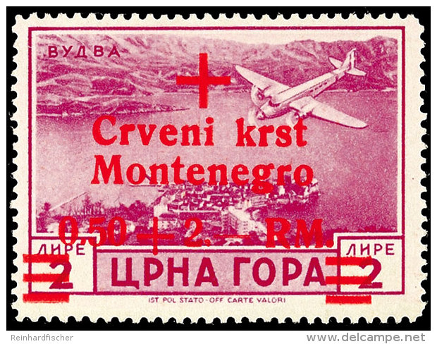 0,5 + 2 RM Rotes Kreuz, "g In Montenegro Normalstehend", Tadellos Postfrisch, Gepr. Krischke BPP (doppelt... - German Occ.: Montenegro