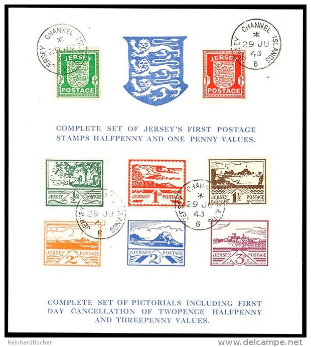 1941-43, Beide Freimarken-Ausgaben Komplett Auf Vordruckblatt "Complete Set Of...." Mit Stempel "JERSEY CHANNEL... - Other & Unclassified