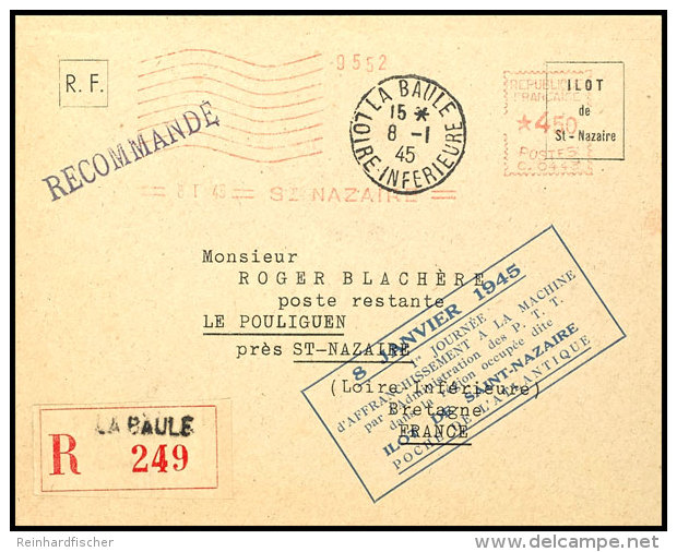 4,50 F Freistempler Auf R-Brief Von LA BAULE 8-1 45 Nach Le Pouliguen (r&uuml;cks. Ankunftsstempel Vom 09.01.45).... - Other & Unclassified