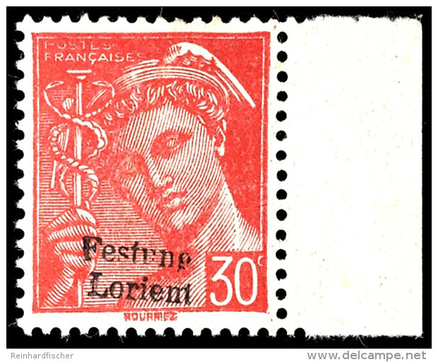 30 C. Freimarke Rot Mit Aufdruck "Festung Lorient", Tadellos Postfrisch, Auflage Nur 600 St&uuml;ck, Fotoattest... - Other & Unclassified