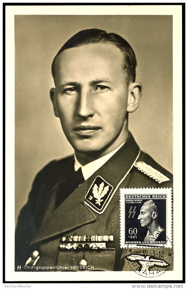 60 H. Heydrich Mit Stempel PRAG 4.VI.43 Auf Maximum-Karte "SS-Obergruppenf&uuml;hrer Heydrich" In Tadelloser... - Boehmen Und Maehren