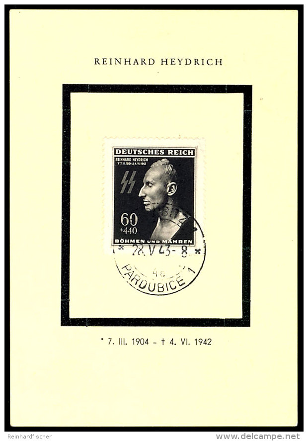 60 H. Heydrich Auf Kleinformatigen Trauer-Gedenkblatt Mit D&uuml;nner Schrift Und Stempel "PARDBICE 28.V.43",... - Boehmen Und Maehren