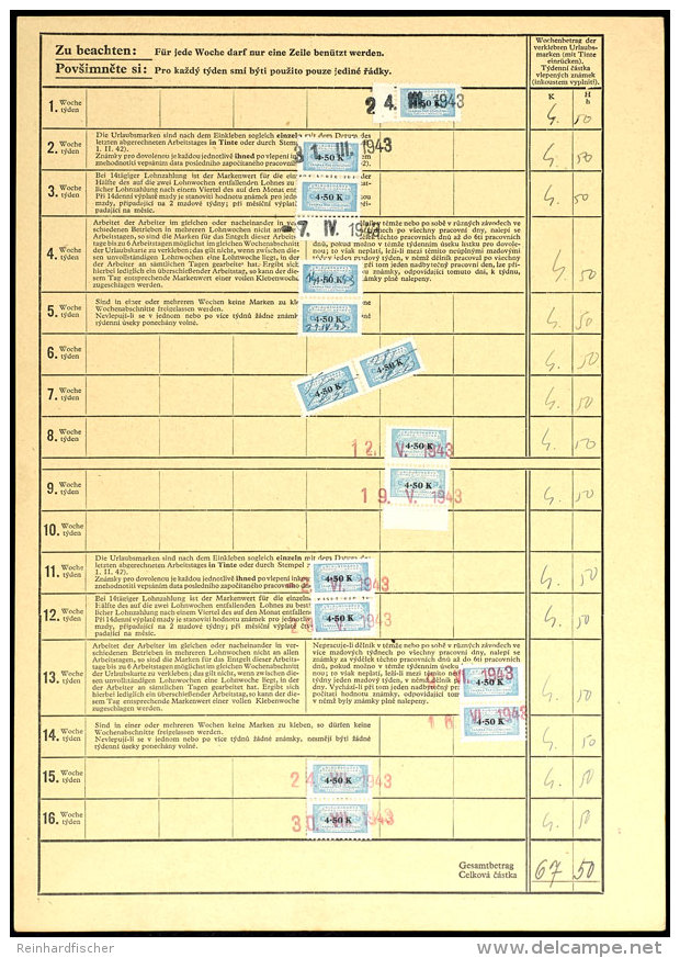 3 K. Hitler Mit Hds. Datums-Entwertung "24.3.43" Als Portogerechte Verwendung Auf Arbeiter-Urlaubskarte Aus... - Boehmen Und Maehren