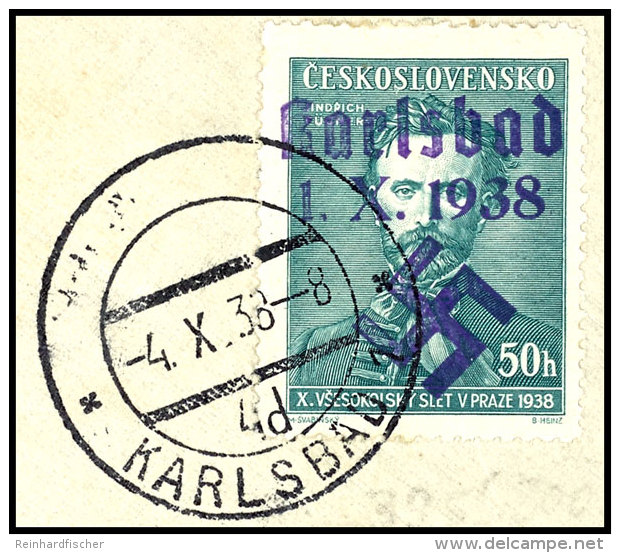 50 H. Sondermarke Mit Aufdruck In Type II (dunkelblauviolett), Tadellos Gestempelt "KARLSBAD 1 4d 4.X.38" Auf... - Other & Unclassified