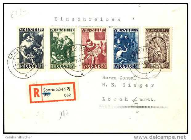 8 Fr. Bis 50 Fr. Volkshilfe 1949, Ersttagsbrief Mit Entwertung "Saarbr&uuml;cken 3 D 20.12.49", Fotoattest Hoffmann... - Other & Unclassified