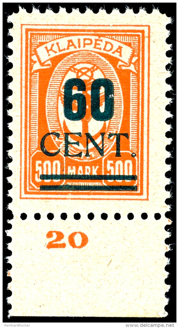 60 Cent Gr&uuml;naufdruck Tadellos Postfrisch, Tiefst Gepr. Petersen BPP, Mi. 700,-, Katalog: 237I **60 Cent... - Klaipeda 1923