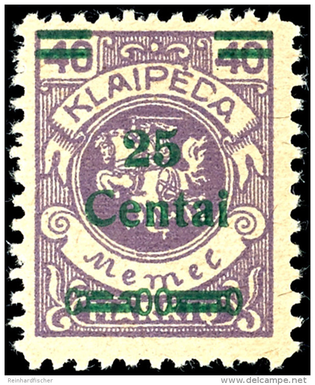 25 C. Auf 40 Mark, Plattenfehler XV "D In Klaipeda In Der Mitte Gebrochen" (Feld 58), Postfrisch In... - Klaipeda 1923