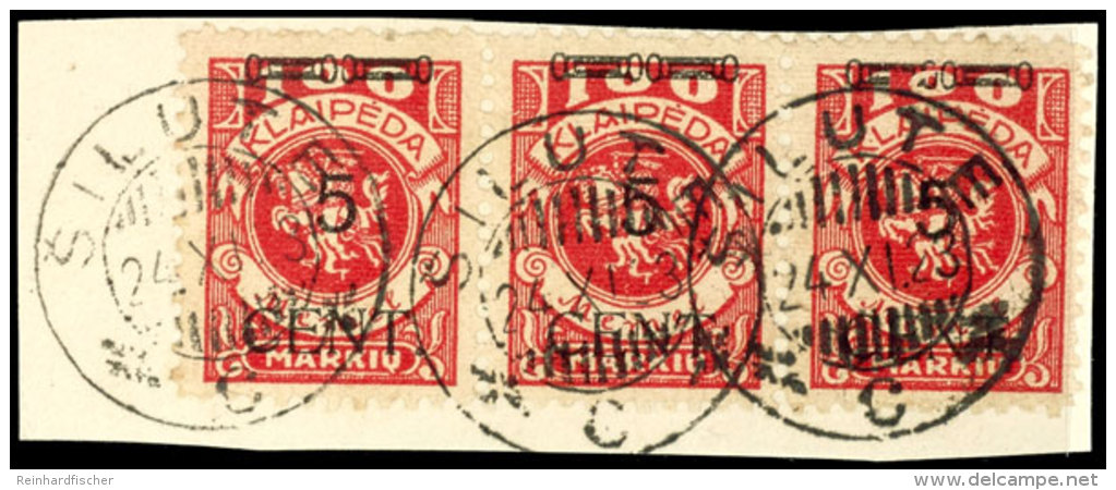5 Cent Auf 100 Mark Dunkelrosa, Rechte Marke Mit Aufdruckfehler I "Zierbalken Links Gebrochen", Waagerechter... - Memel (Klaïpeda) 1923