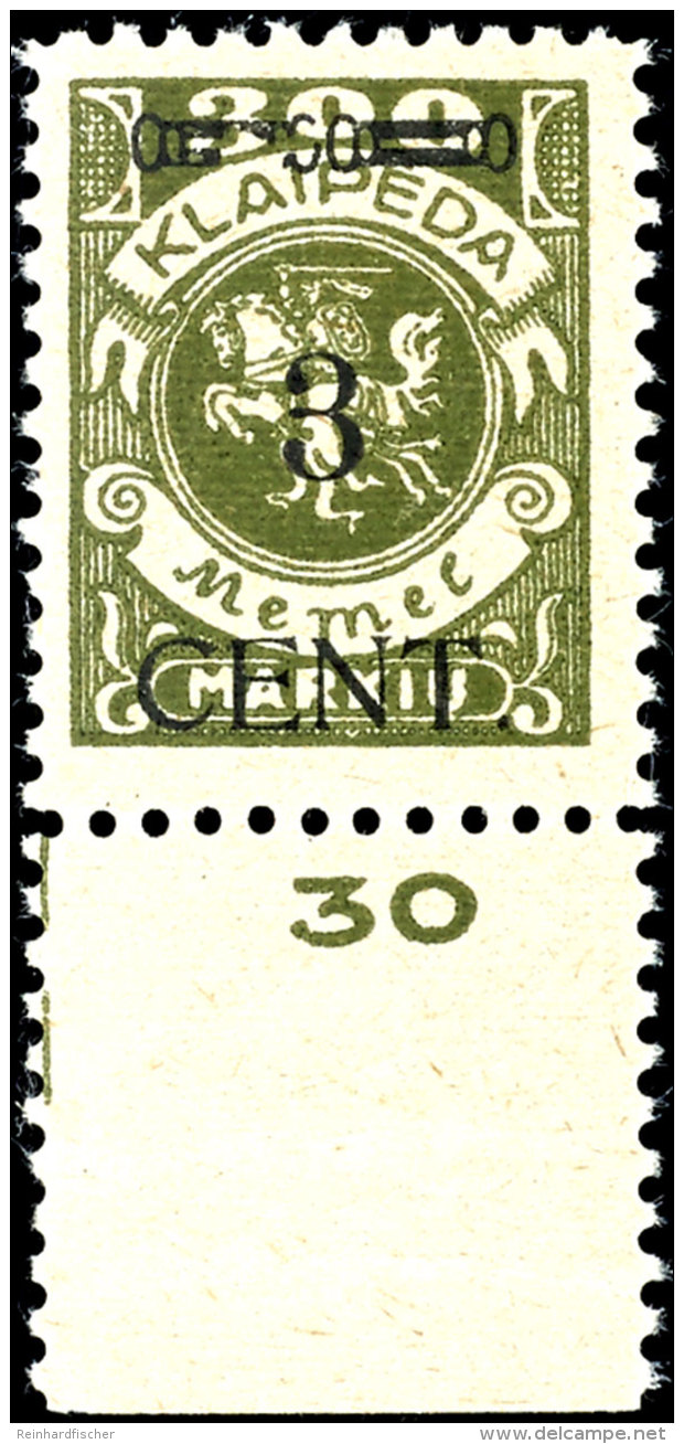 3 Cent Auf 300 Mark, Aufdruckfehler I "linker Zierbalken Stark Gebrochen" (Feld 93), Tadellos Postfrisches... - Klaipeda 1923