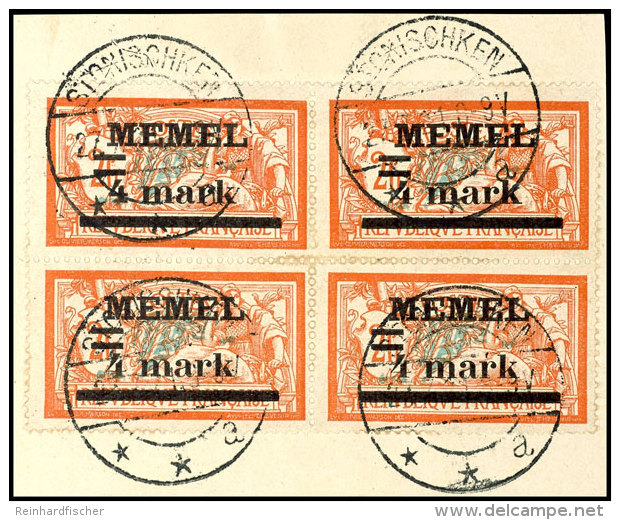 4 Mark Auf 2 Fr. Flugpostmarke, Y-Papier, Aufdruckfehler Ia "4 Verdickt", Viererblock Mit Drei Normalmarken,... - Klaipeda 1923