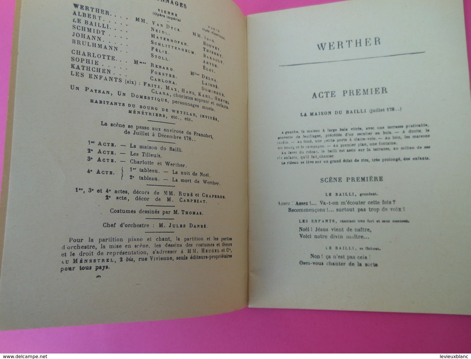 Programme De Théâtre /Drame Lyrique/ WERTHER /Goethe/ Massenet/Livret/ Heugel & Cie/1893                       PROG132 - Programma's