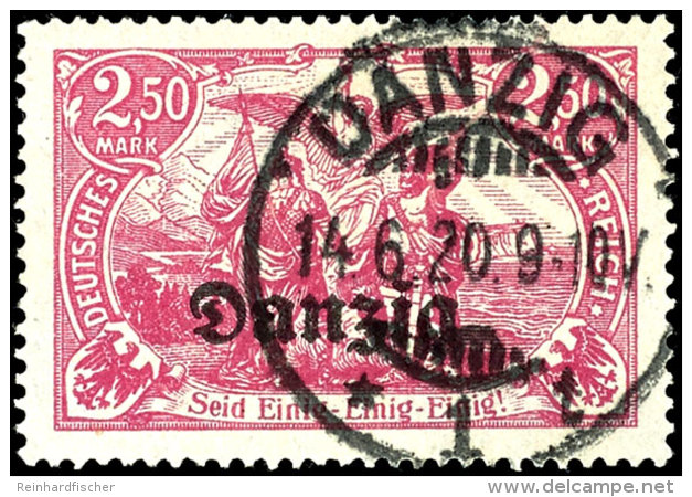 2,50 Mark Deutsches Reich Mit Aufdruck "Danzig", Rotkarmin, Zeitgerecht Entwertet "Danzig *1 14.6.20"... - Other & Unclassified