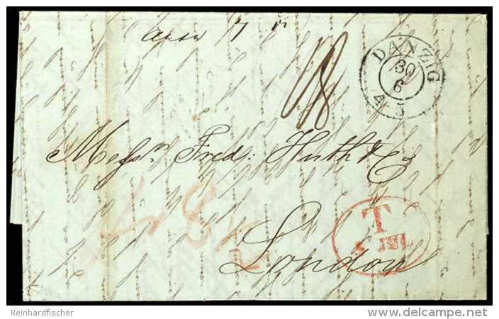 1846, Brief Vom 30.6. Von Danzig &uuml;ber Hamburg Nach London Mit Rotem Transitstempel Vom 3. Juli, Tadellose... - Other & Unclassified