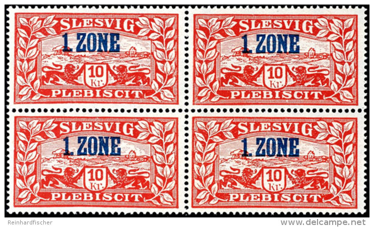 10 Kr. 1. Zone Blauer Aufdruck, 4er-Block Postfrisch, Rechte Untere Marke Plattenfehler "3 Wei&szlig;e Punkte Neben... - Other & Unclassified