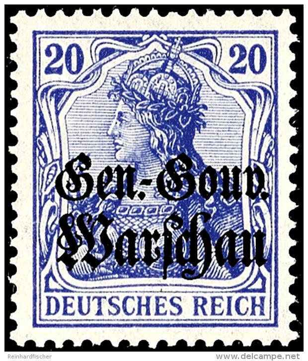 20 Pfennig Germania Mit Schwarzem Bdr.-Aufdruck, Dunkelviolettblau, Tadellos Postfrisch, Fotobefund Wasels BPP... - Other & Unclassified