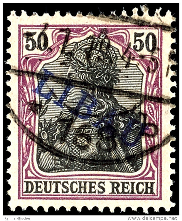 50 Pfg Germania Dunkelbr&auml;unlichlila/schwarz Auf Hellchromgelb Mit Violettblauem Aufdruck "LIBAU" In Type II,... - Other & Unclassified