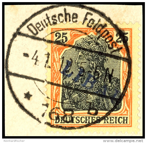 25 Pfg Germania Rotorange/schwarz Auf Gelbwei&szlig; Mit Violettblauem Aufdruck "LIBAU" In Type II, Tadellos... - Other & Unclassified