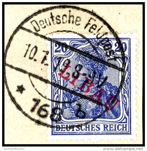 20 Pfg Germania Dunkelviolettblau Mit Rotem Aufdruck "LIBAU" In Type II, Tadellos Gestempelt Auf Briefst&uuml;ck,... - Other & Unclassified